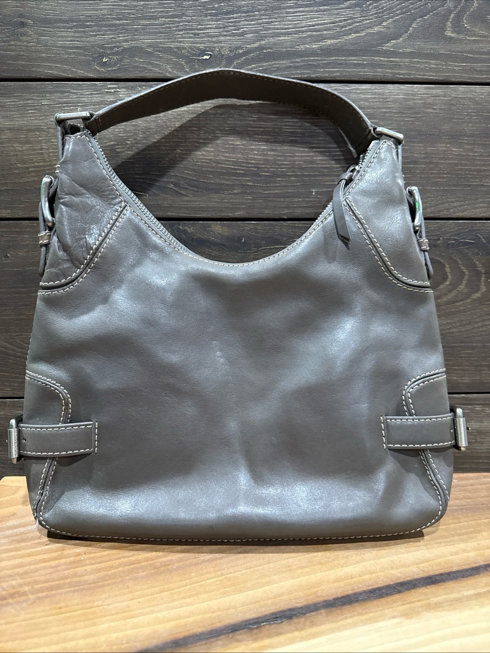 Michael Kors Brown/Gray Brookville Leather Hobo Shoulder Bag